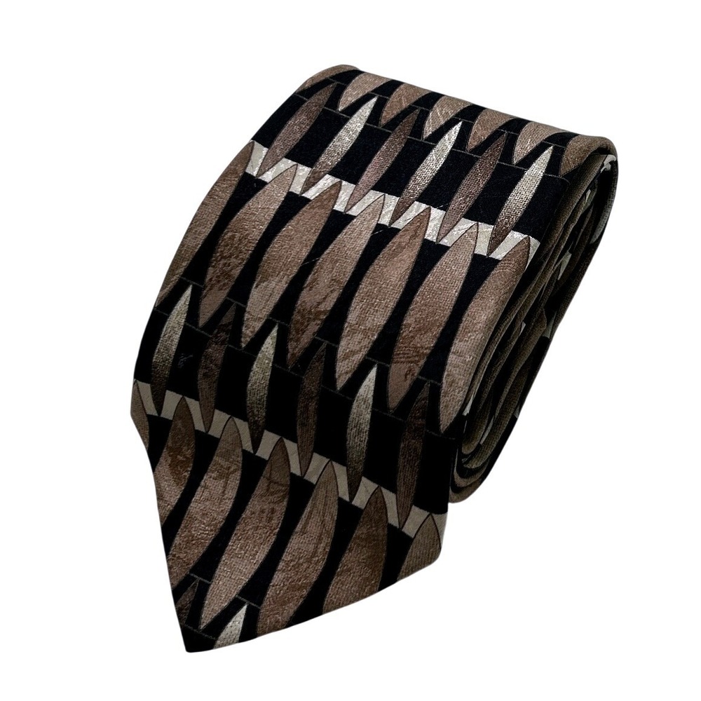 Fratelli Mens Necktie Brown One Size Silk Geometric Ellipse Handmade Italy 1814